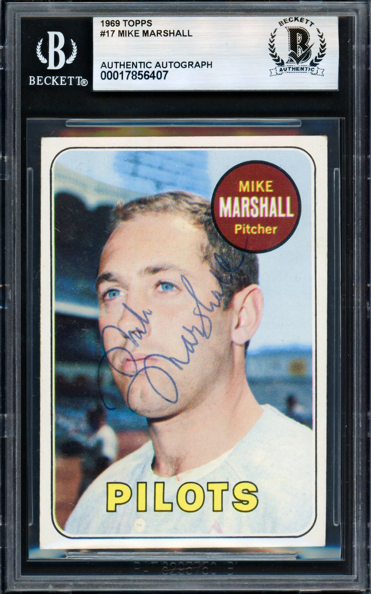 Mike Marshall Autographed 1969 Topps Card #17 Seattle Pilots Beckett BAS #17856407