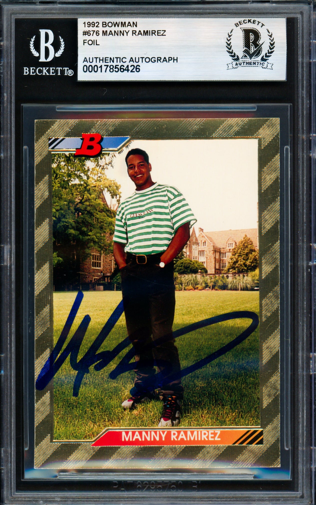 Manny Ramirez Autographed 1992 Bowman Gold Foil Rookie Card #676 Cleveland Indians Beckett BAS #17856426