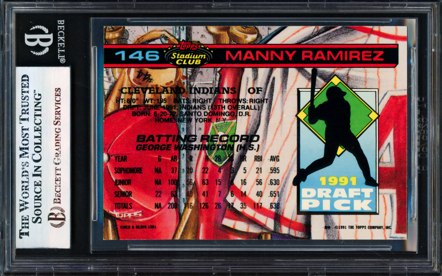 Manny Ramirez Autographed 1992 Stadium Club SE Skydome Rookie Card #146 Cleveland Indians Beckett BAS #17856465