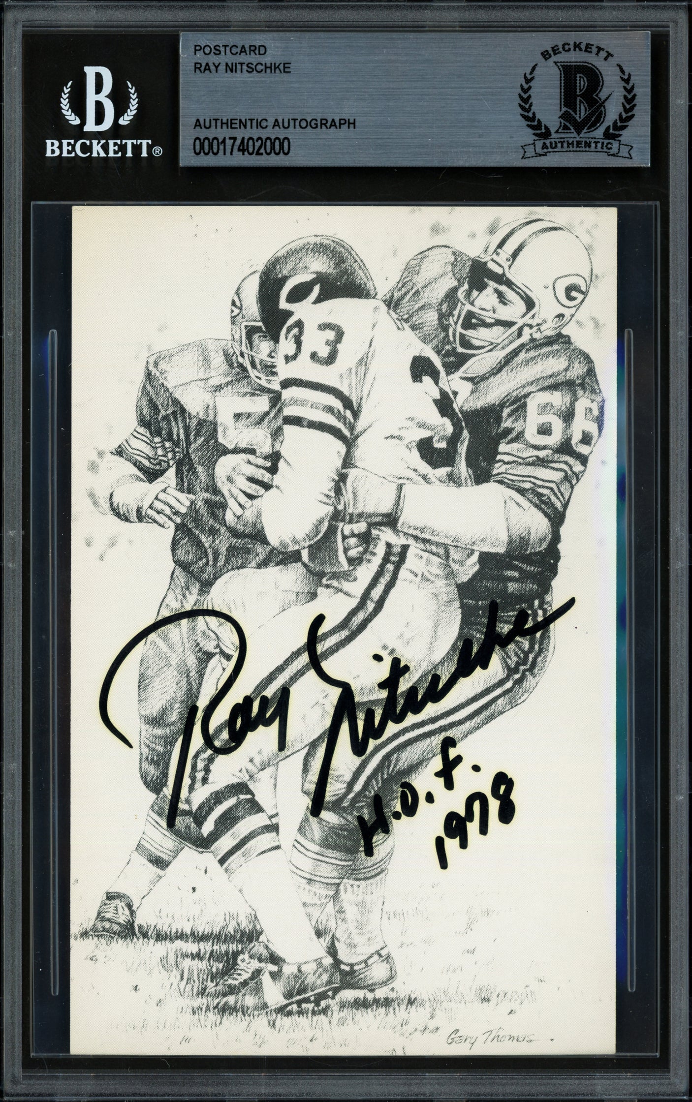 Ray Nitschke Autographed Postcard Green Bay Packers "HOF 1978" Beckett BAS #17402000