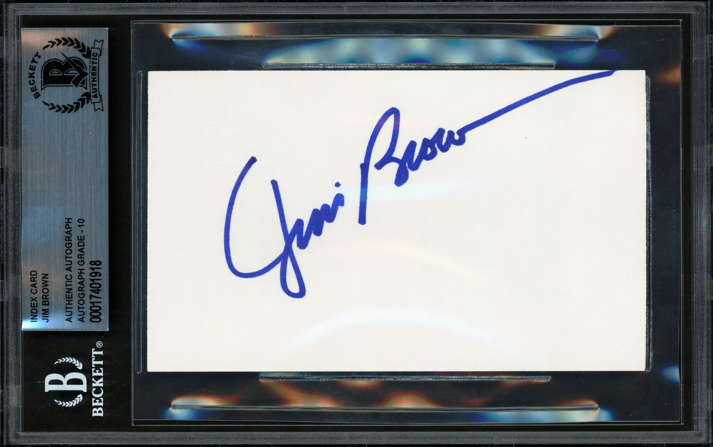 Jim Brown Autographed 3x5 Index Card Cleveland Browns Auto Grade Gem Mint 10 Beckett BAS #17401918