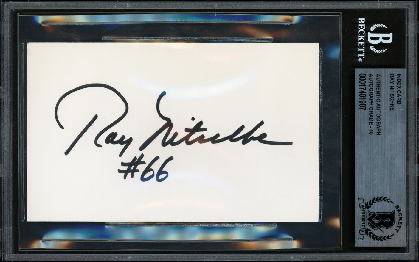 Ray Nitschke Autographed 3x5 Index Card Green Bay Packers Auto Grade Gem Mint 10 "#66" Beckett BAS #17401907