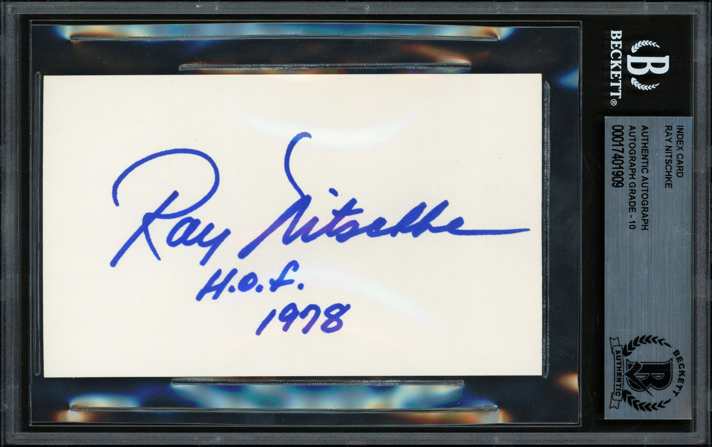 Ray Nitschke Autographed 3x5 Index Card Green Bay Packers Auto Grade Gem Mint 10 "HOF 1978" Beckett BAS #17401909