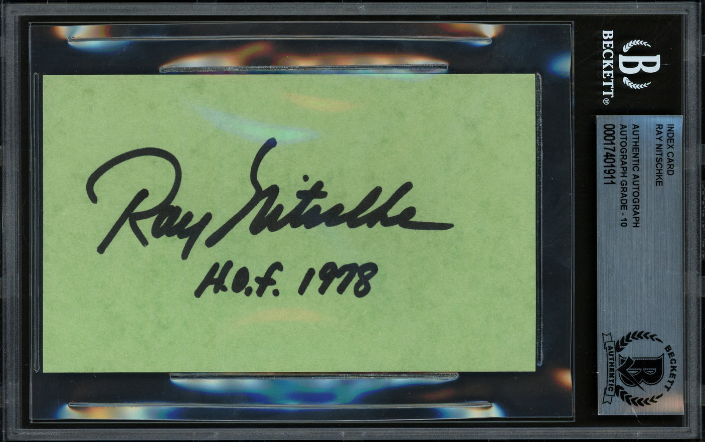 Ray Nitschke Autographed 3x5 Index Card Green Bay Packers Auto Grade Gem Mint 10 "HOF 1978" Beckett BAS #17401911