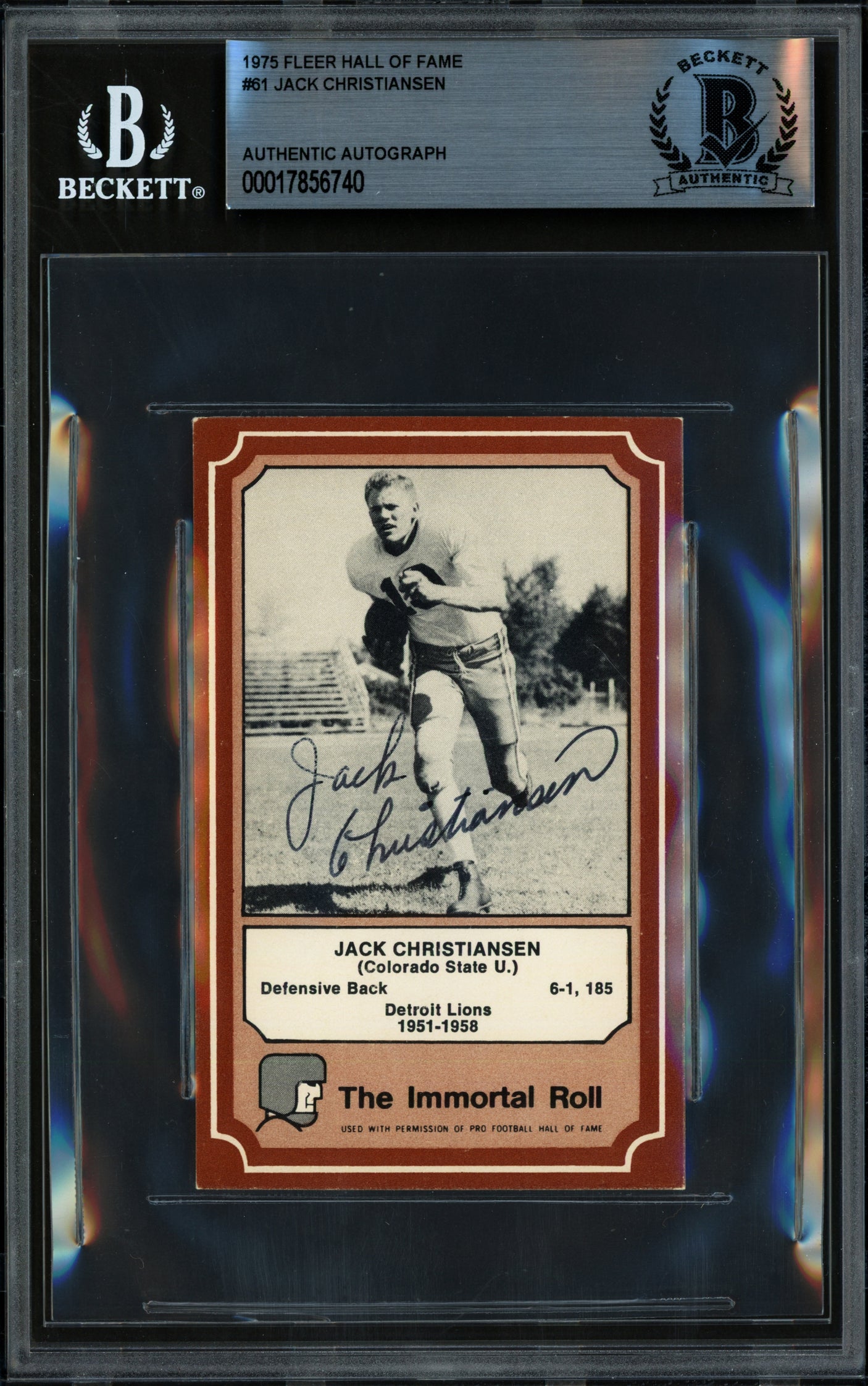 Jack Christiansen Autographed 1975 Fleer Card #61 Detroit Lions Beckett BAS #17856740