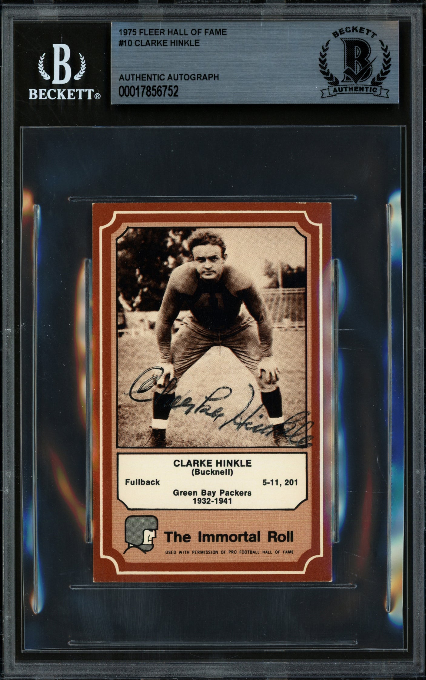 Clarke Hinkle Autographed 1975 Fleer Card #10 Green Bay Packers Beckett BAS #17856752