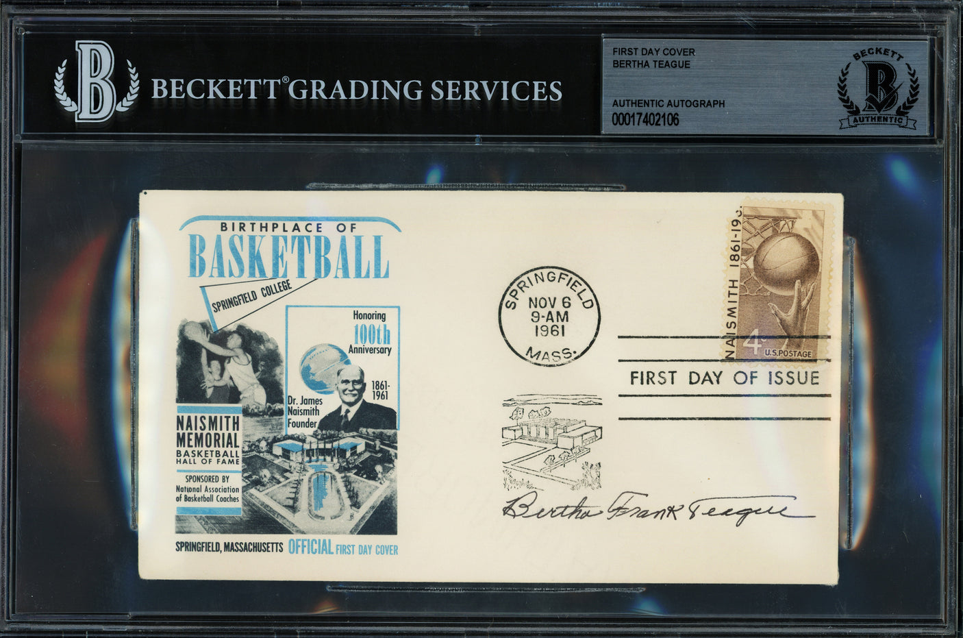 Bertha Teague Autographed 1961 First Day Cover Basketball HOF Beckett BAS #17402106