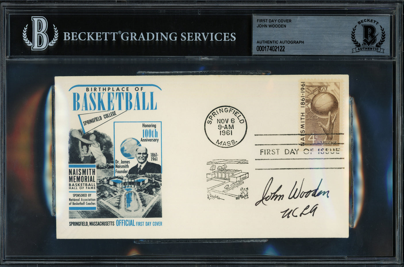 John Wooden Autographed 1961 First Day Cover UCLA Beckett BAS #17402122