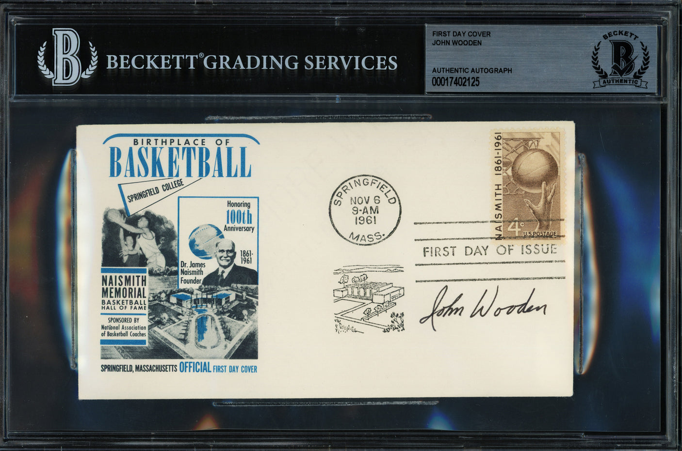 John Wooden Autographed 1961 First Day Cover UCLA Beckett BAS #17402125