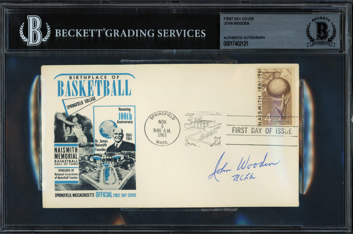 John Wooden Autographed 1961 First Day Cover UCLA Beckett BAS #17402121