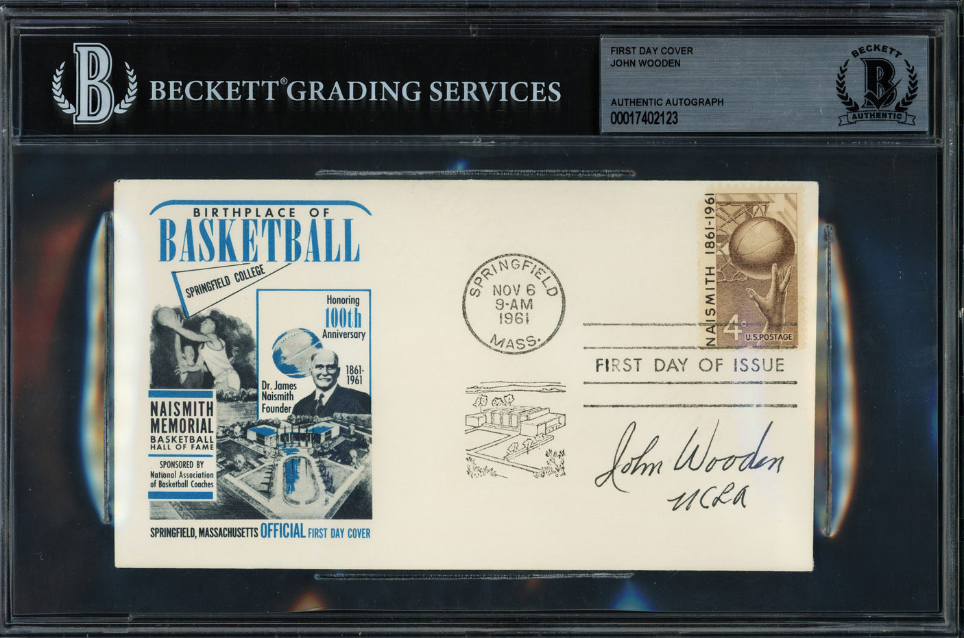 John Wooden Autographed 1961 First Day Cover UCLA Beckett BAS #17402123