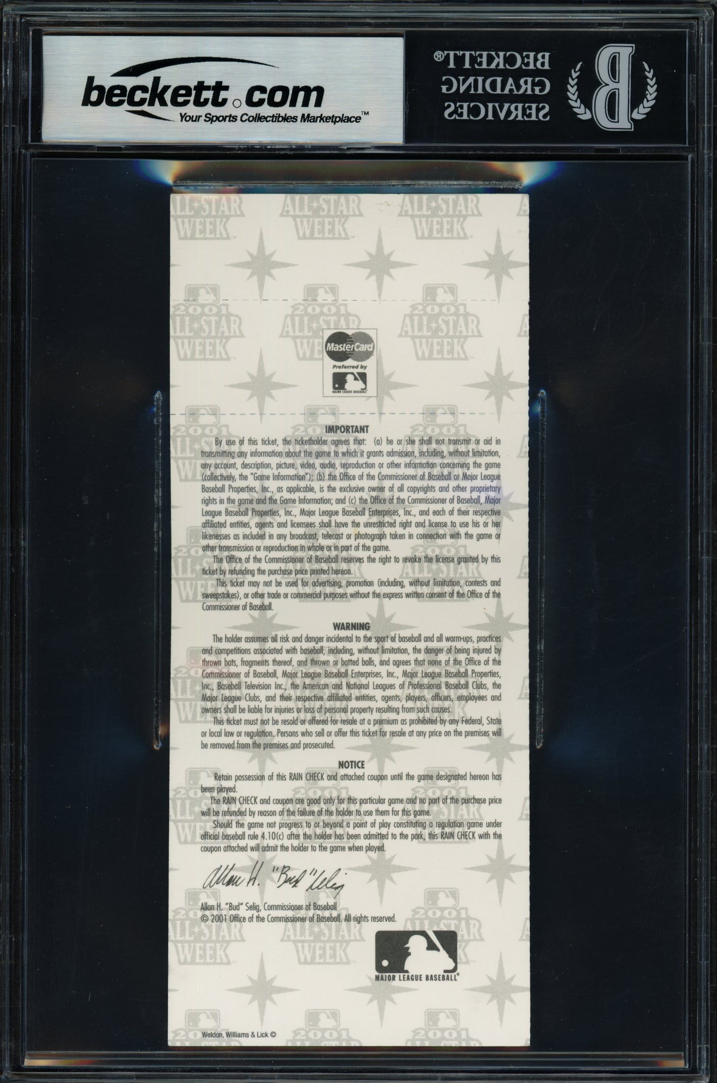 Ichiro Suzuki Autographed 2001 All Star Game Ticket Seattle Mariners "1st ASG" Beckett BAS #17402334