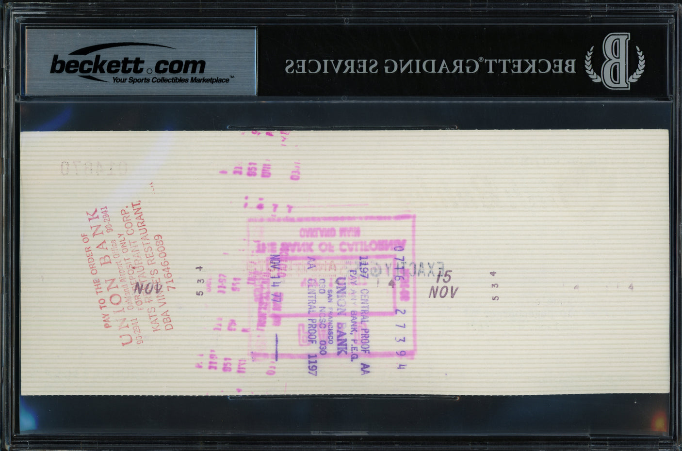 Al Davis Autographed Check Oakland Raiders Auto Grade Gem Mint 10 Beckett BAS #17856679