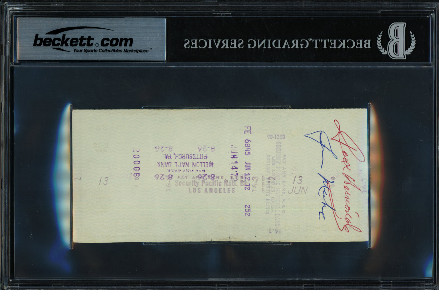 Roberto Clemente Autographed 1972 Check Pittsburgh Pirates Beckett BAS #17857406