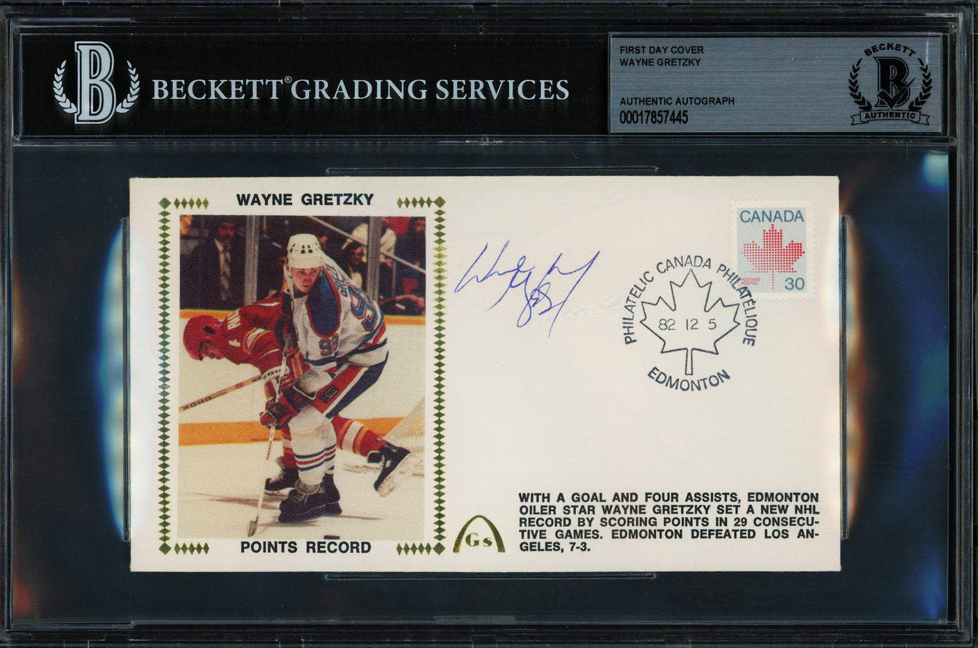 Wayne Gretzky Autographed 1982 First Day Cover Edmonton Oilers Beckett BAS #17857445