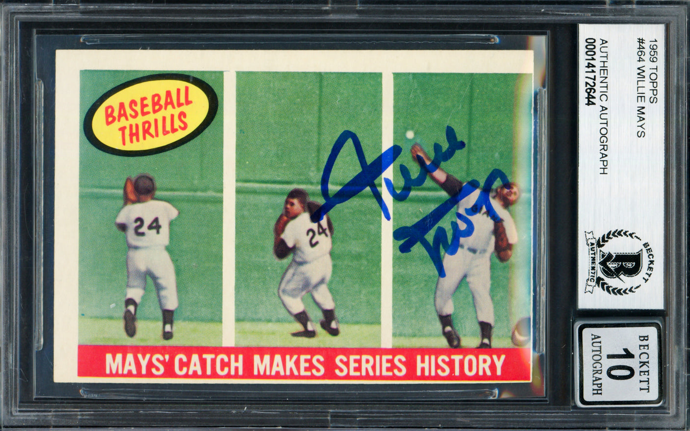 Willie Mays Autographed 1959 Topps Card #464 San Francisco Giants Auto Grade Gem Mint 10 "The Catch" Beckett BAS #14172644