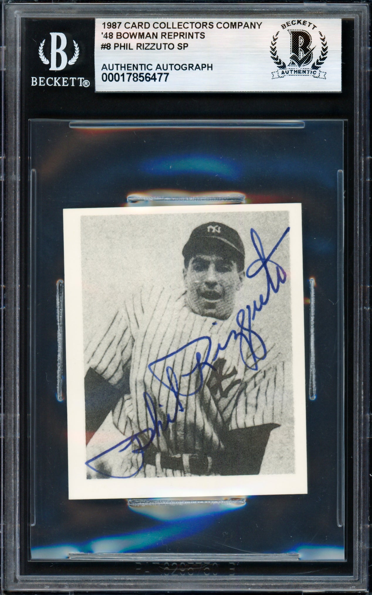 Phil Rizzuto Autographed 1948 Bowman Reprint Rookie Card #8 New York Yankees Beckett BAS #17856477