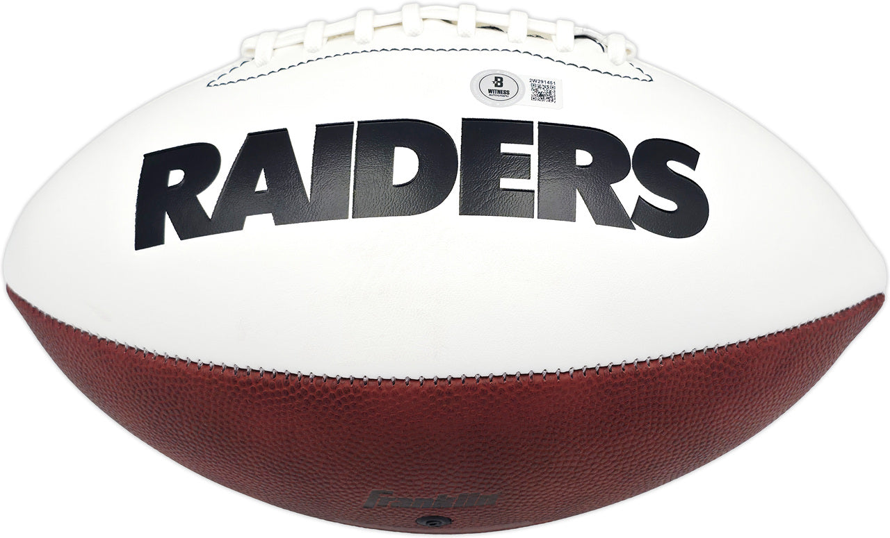 Bo Jackson Autographed Oakland Raiders White Logo Football Beckett BAS Witness Stock #239857