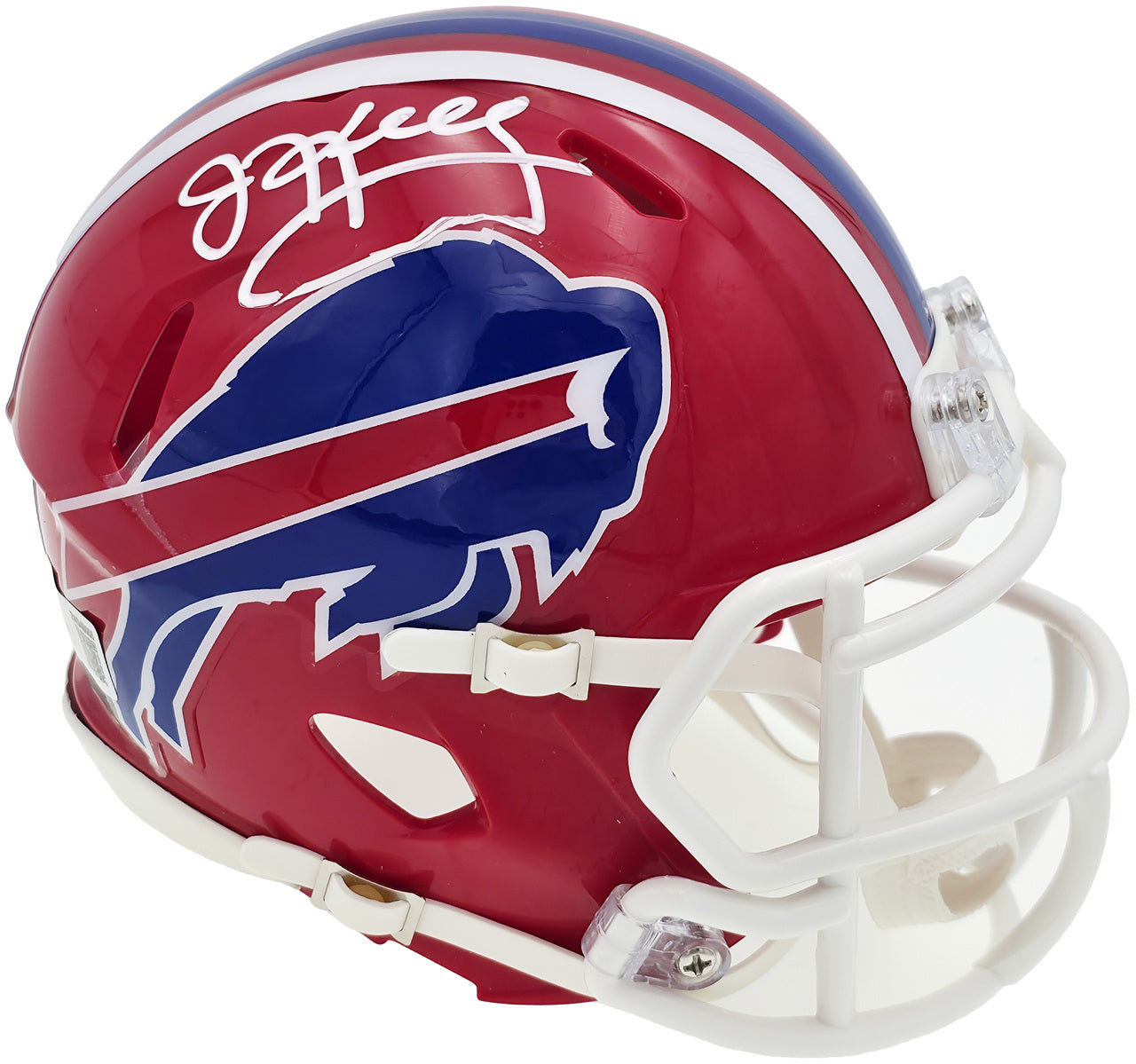 Jim Kelly Autographed Buffalo Bills 1987-01 Throwback Red Speed Mini Helmet Beckett BAS Witness Stock #241391