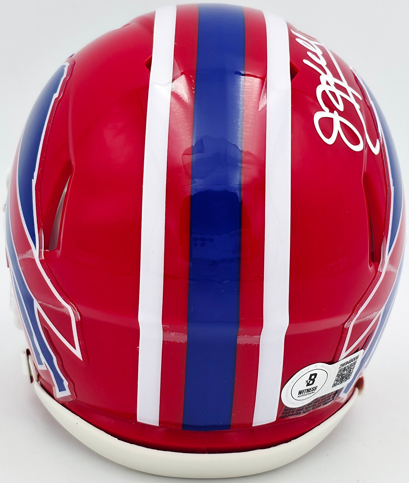 Jim Kelly Autographed Buffalo Bills 1987-01 Throwback Red Speed Mini Helmet Beckett BAS Witness Stock #241391