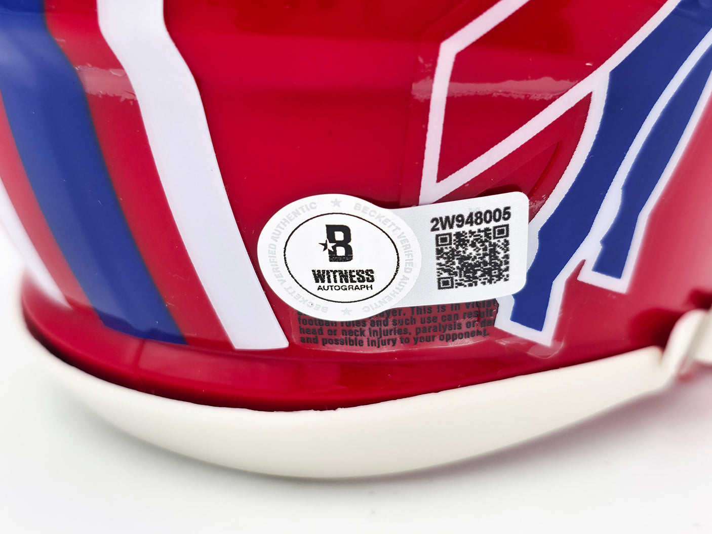 Jim Kelly Autographed Buffalo Bills 1987-01 Throwback Red Speed Mini Helmet Beckett BAS Witness Stock #241391