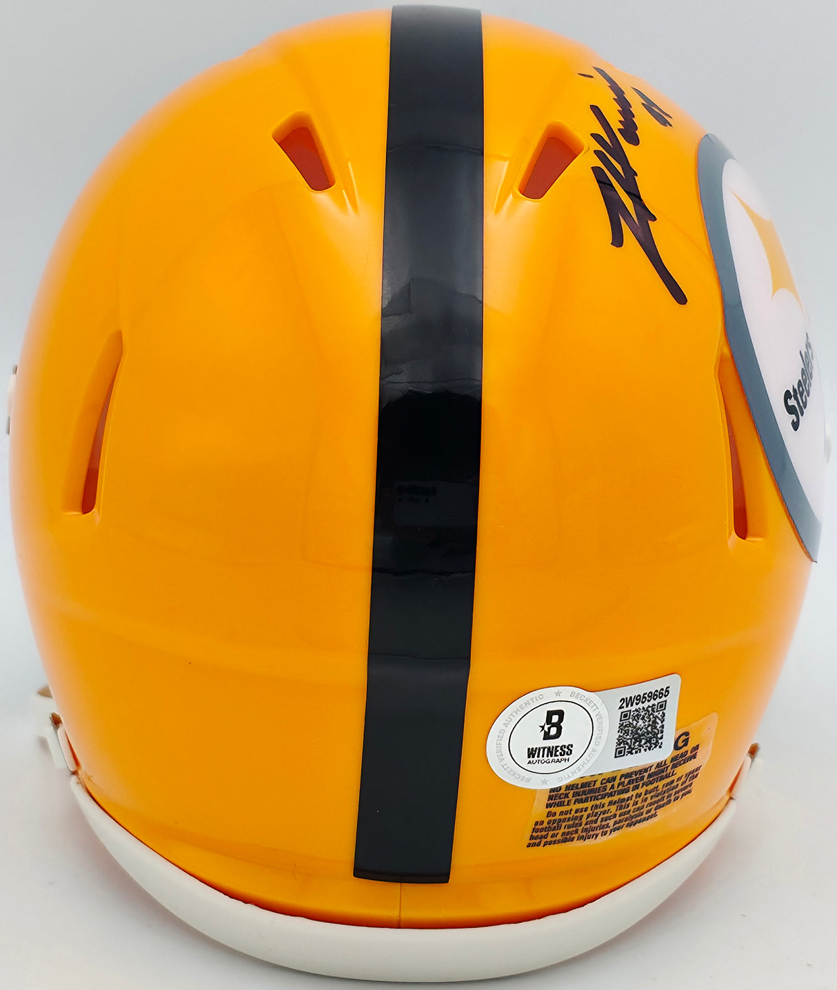 James Harrison Autographed Pittsburgh Steelers Throwback Gold Speed Mini Helmet Beckett BAS Witness Stock #241384