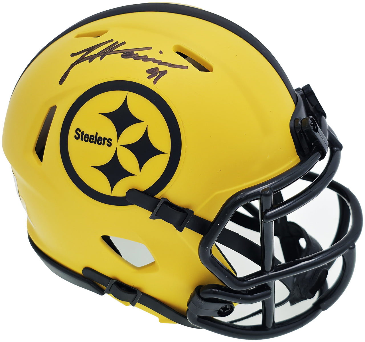 James Harrison Autographed Pittsburgh Steelers Gold Rave Speed Mini Helmet Beckett BAS Witness Stock #241385