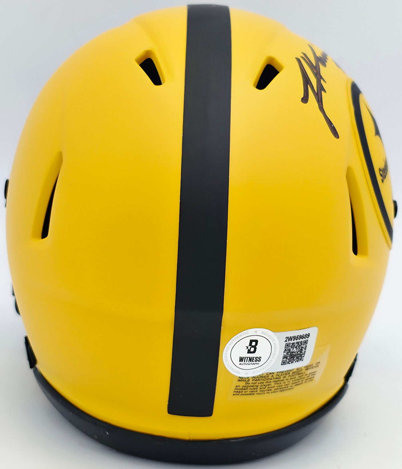 James Harrison Autographed Pittsburgh Steelers Gold Rave Speed Mini Helmet Beckett BAS Witness Stock #241385