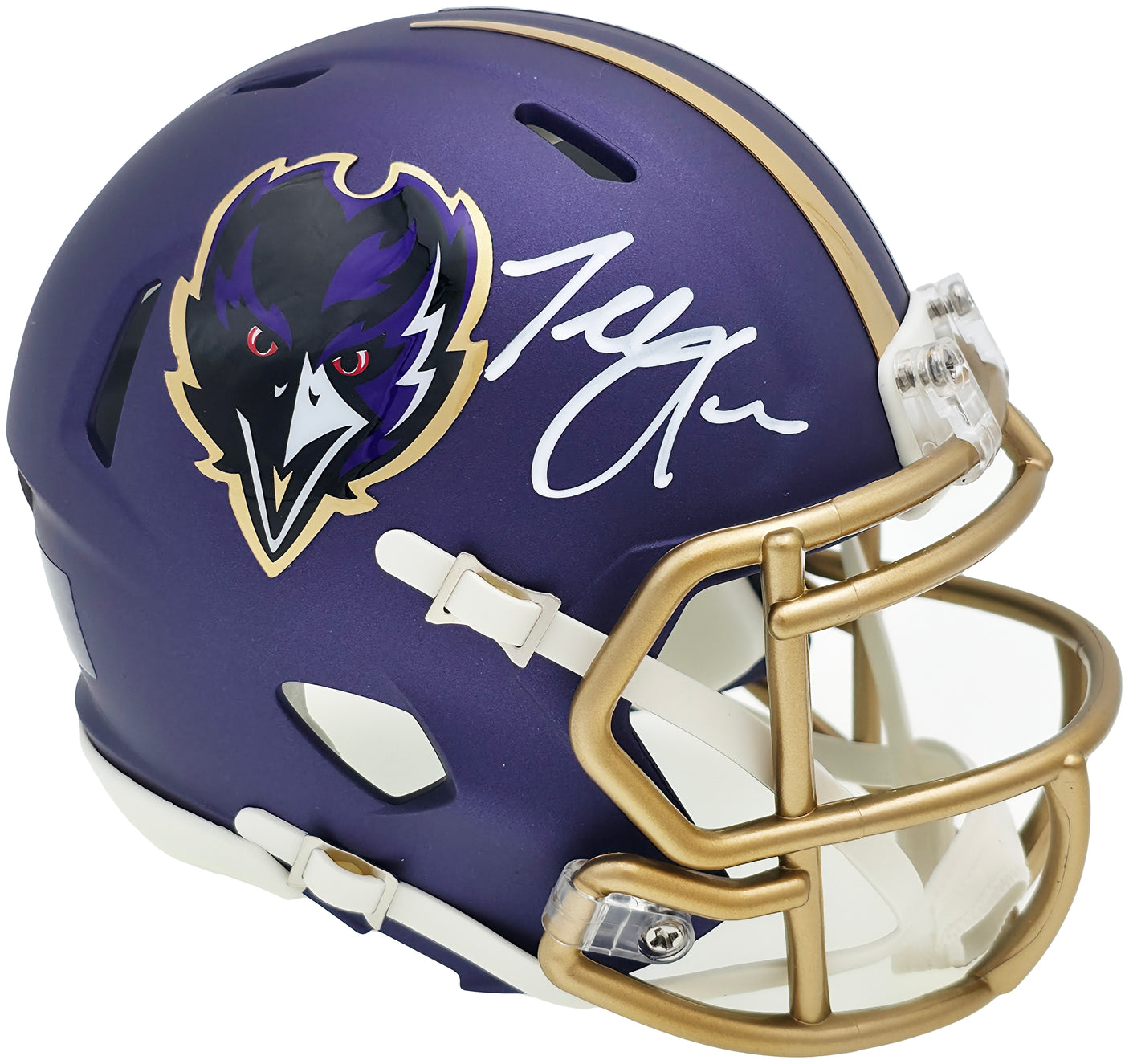 Terrell Suggs Autographed Baltimore Ravens 2024 Alt Purple Speed Mini Helmet JSA QR Stock #241394