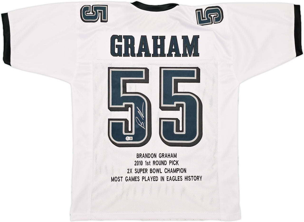 Philadelphia Eagles Brandon Graham Autographed White Super Bowl Stats Jersey Beckett BAS Witness Stock #239892