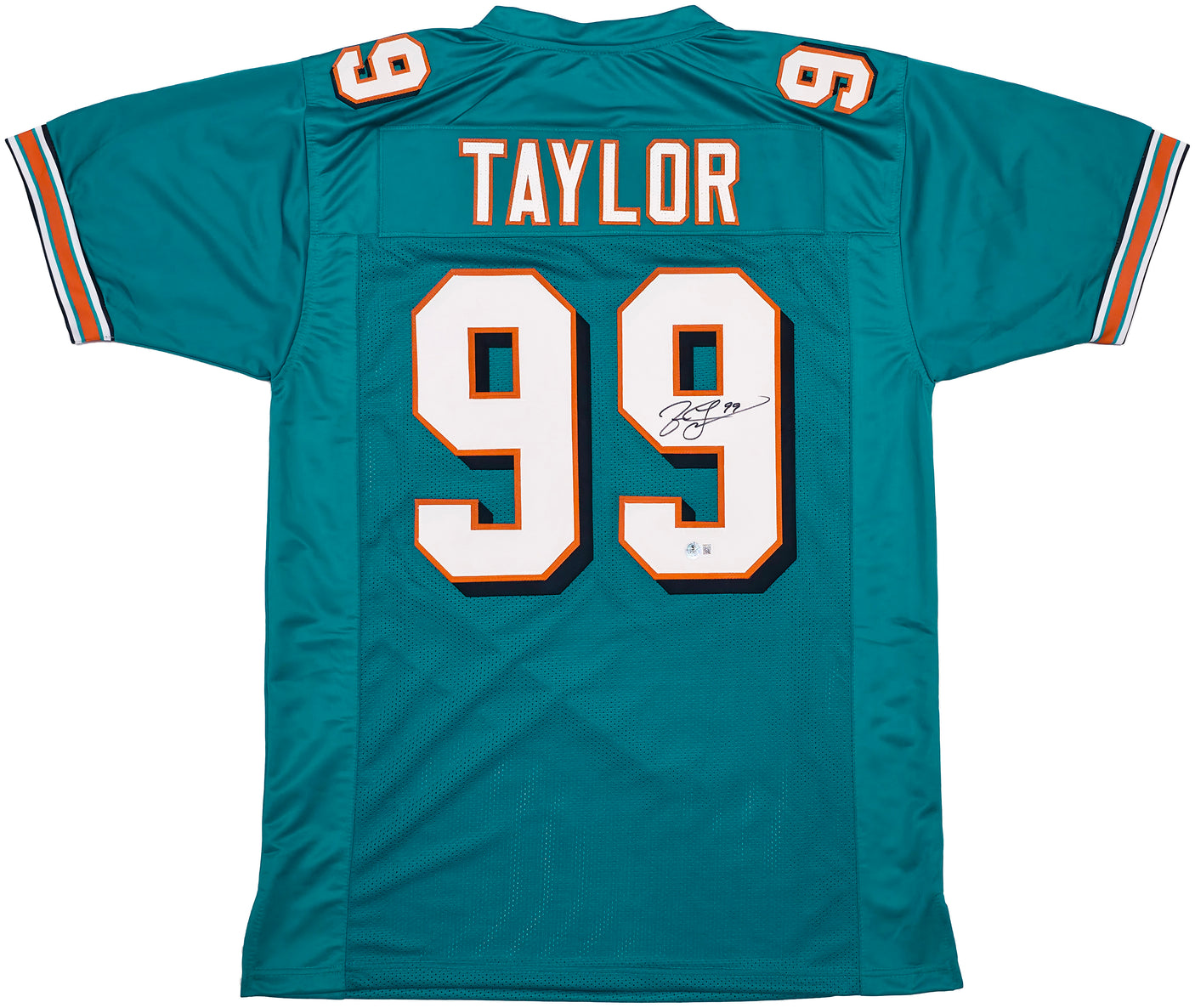 Miami Dolphins Jason Taylor Autographed Teal Jersey Beckett BAS Witness Stock #239803