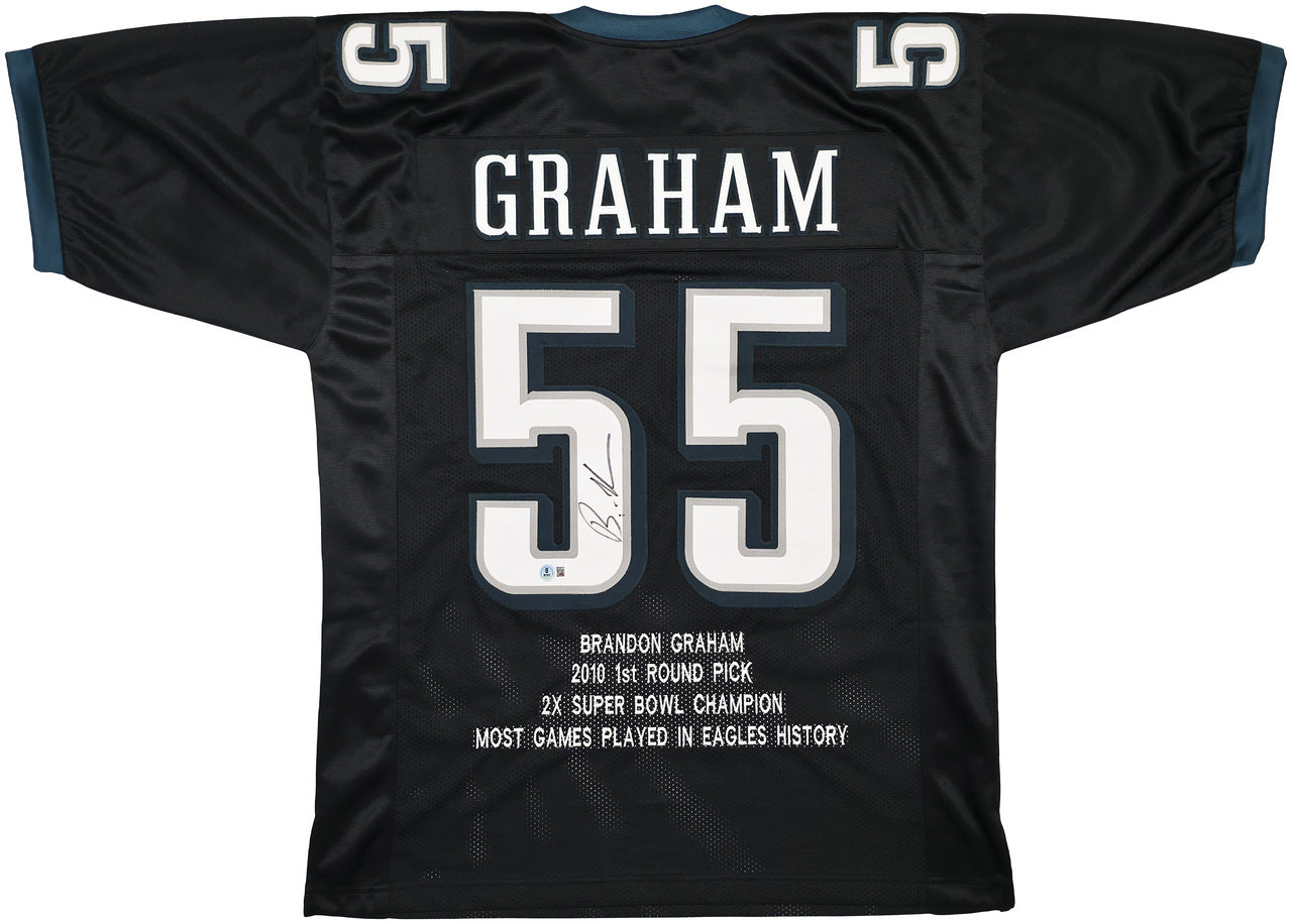 Philadelphia Eagles Brandon Graham Autographed Black Super Bowl Stats Jersey Beckett BAS Witness Stock #239891