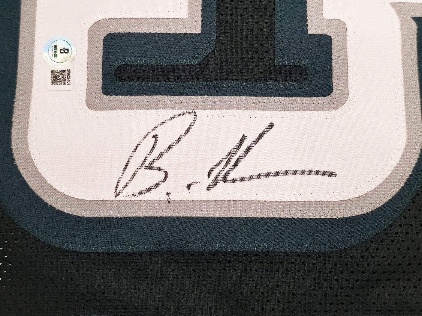 Philadelphia Eagles Brandon Graham Autographed Black Super Bowl Stats Jersey Beckett BAS Witness Stock #239891
