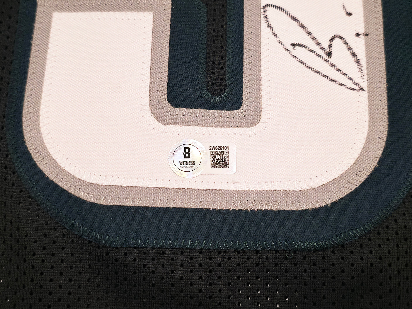 Philadelphia Eagles Brandon Graham Autographed Black Super Bowl Stats Jersey Beckett BAS Witness Stock #239891