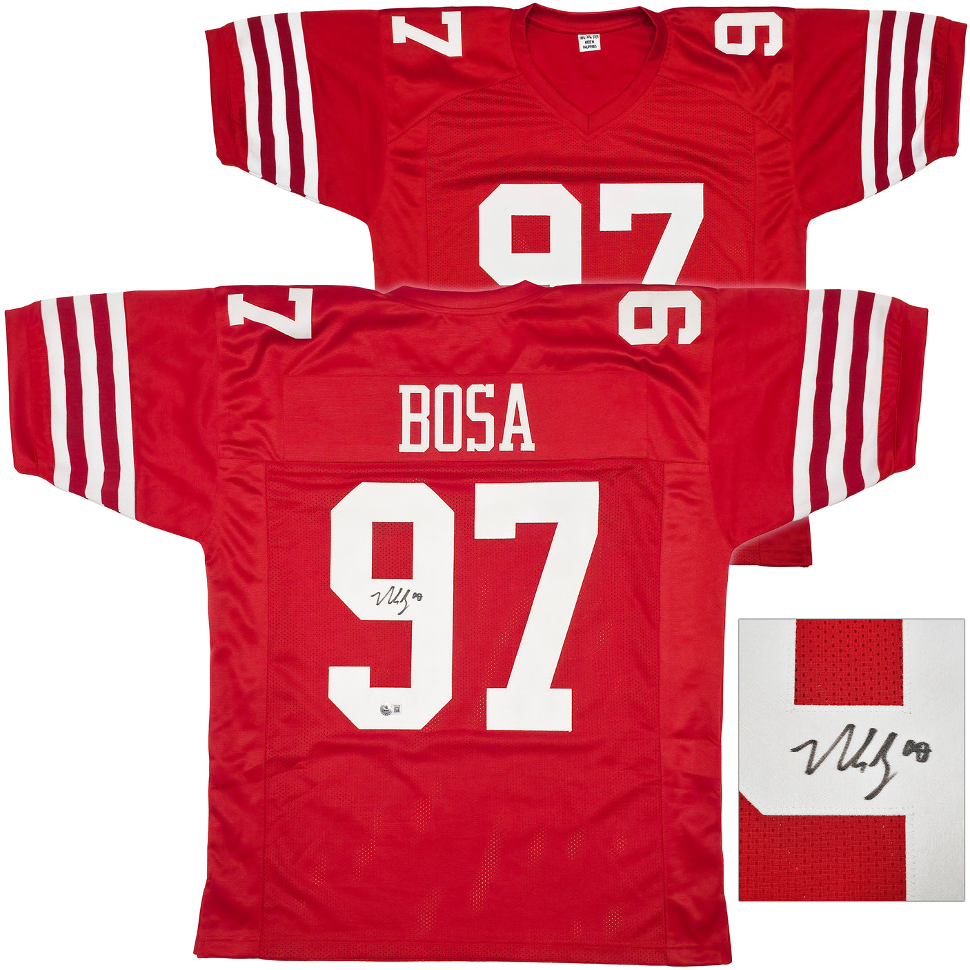 San Francisco 49ers Nick Bosa Autographed Red Jersey Beckett BAS Witness Stock #239850