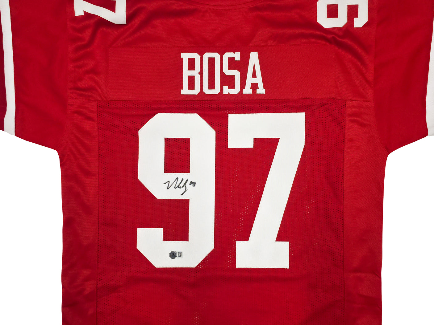 San Francisco 49ers Nick Bosa Autographed Red Jersey Beckett BAS Witness Stock #239850
