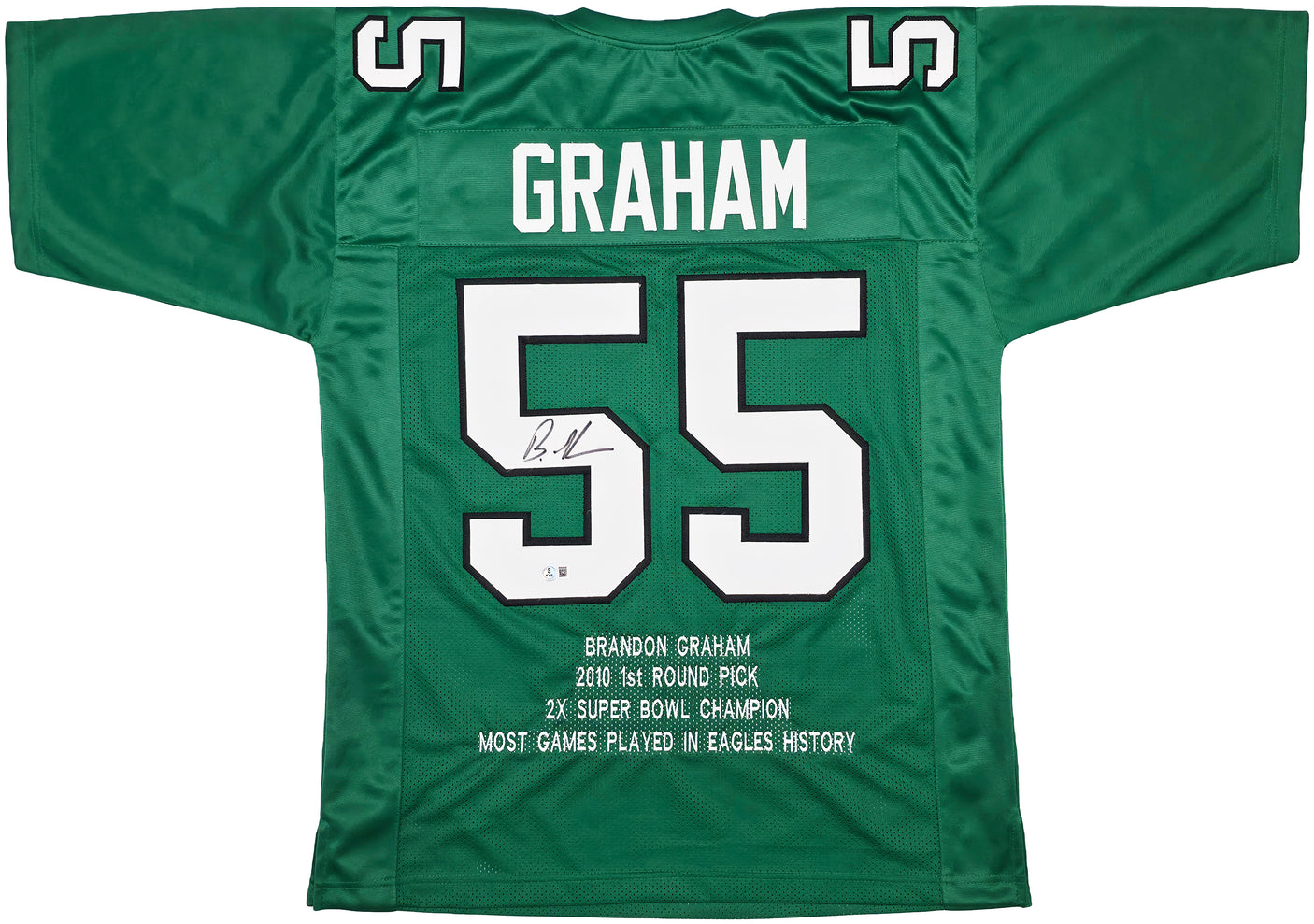 Philadelphia Eagles Brandon Graham Autographed Kelly Green Super Bowl Stats Jersey Beckett BAS Witness Stock #239893