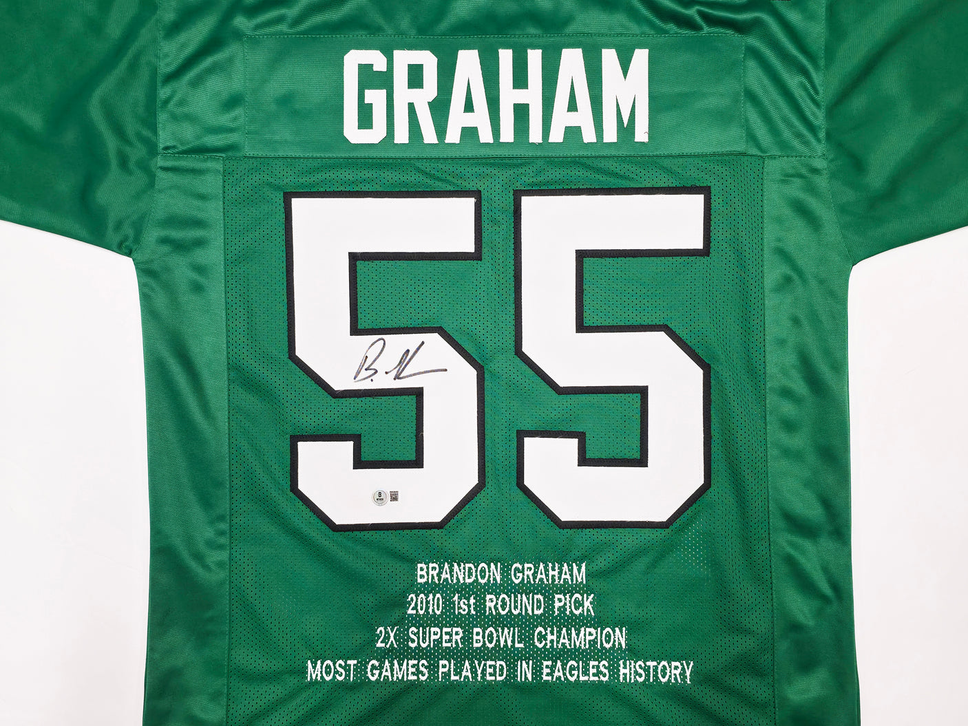 Philadelphia Eagles Brandon Graham Autographed Kelly Green Super Bowl Stats Jersey Beckett BAS Witness Stock #239893
