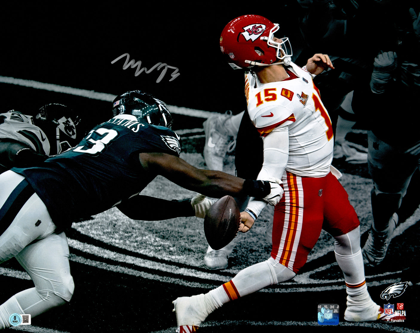Milton Williams Autographed 16x20 Photo Philadelphia Eagles Super Bowl LIX Strip Sack Fumble vs. Patrick Mahomes Beckett BAS Witness Stock #239895