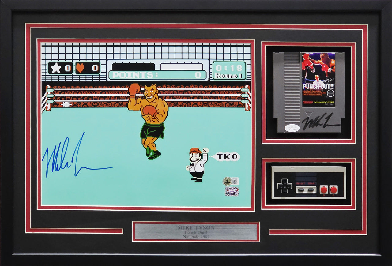 Mike Tyson Autographed Framed 11x14 Photo, Cartridge & Controller Collage Nintendo NES Punch-Out!! JSA & Beckett BAS QR Stock #241397