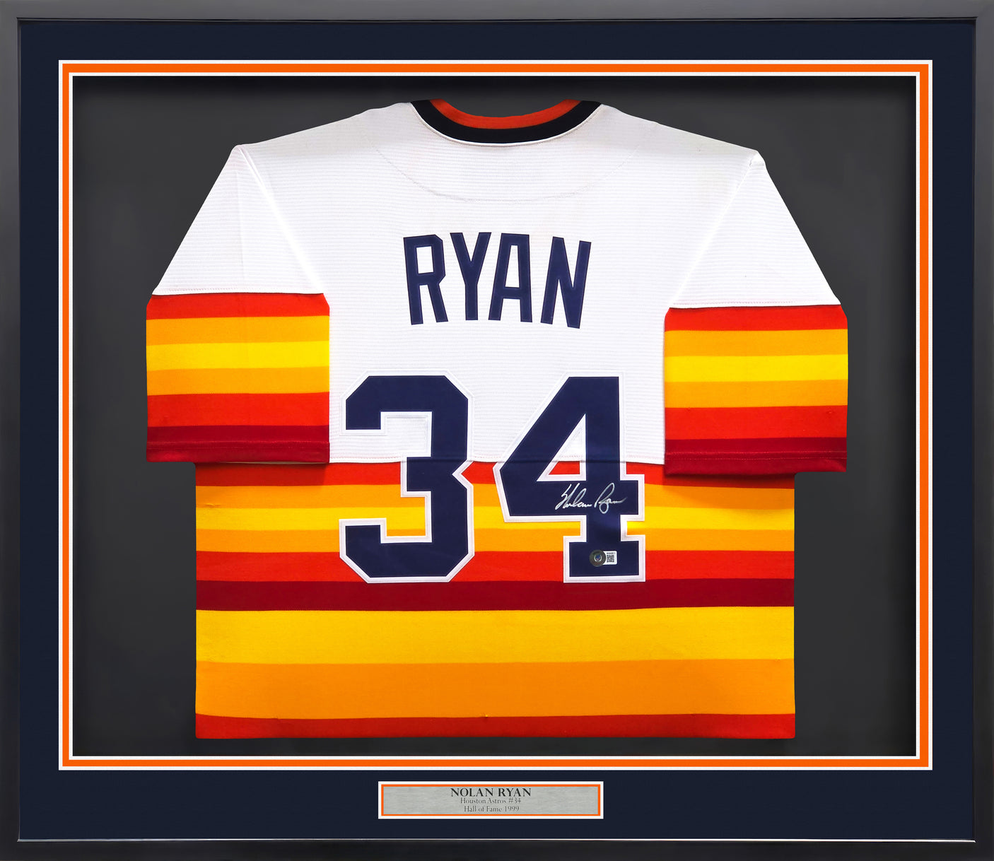 Houston Astros Nolan Ryan Autographed Framed White Nike Cooperstown Authentic Collection Jersey Beckett BAS QR Stock #241398