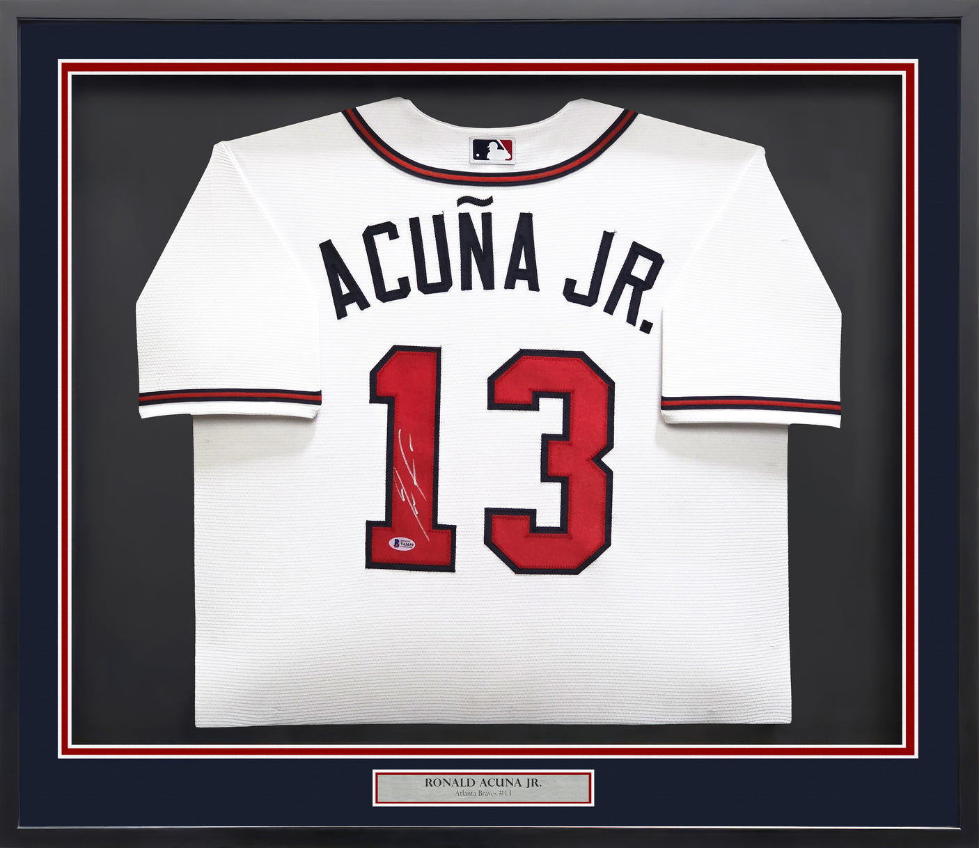 Atlanta Braves Ronald Acuna Jr. Autographed Framed White Nike Jersey Beckett BAS Stock #241399