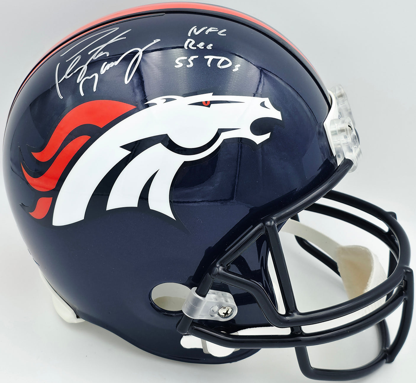 Peyton Manning Autographed Denver Broncos Blue Full Size Replica Helmet "NFL Rec 55 TDs" Fanatics Holo #569954