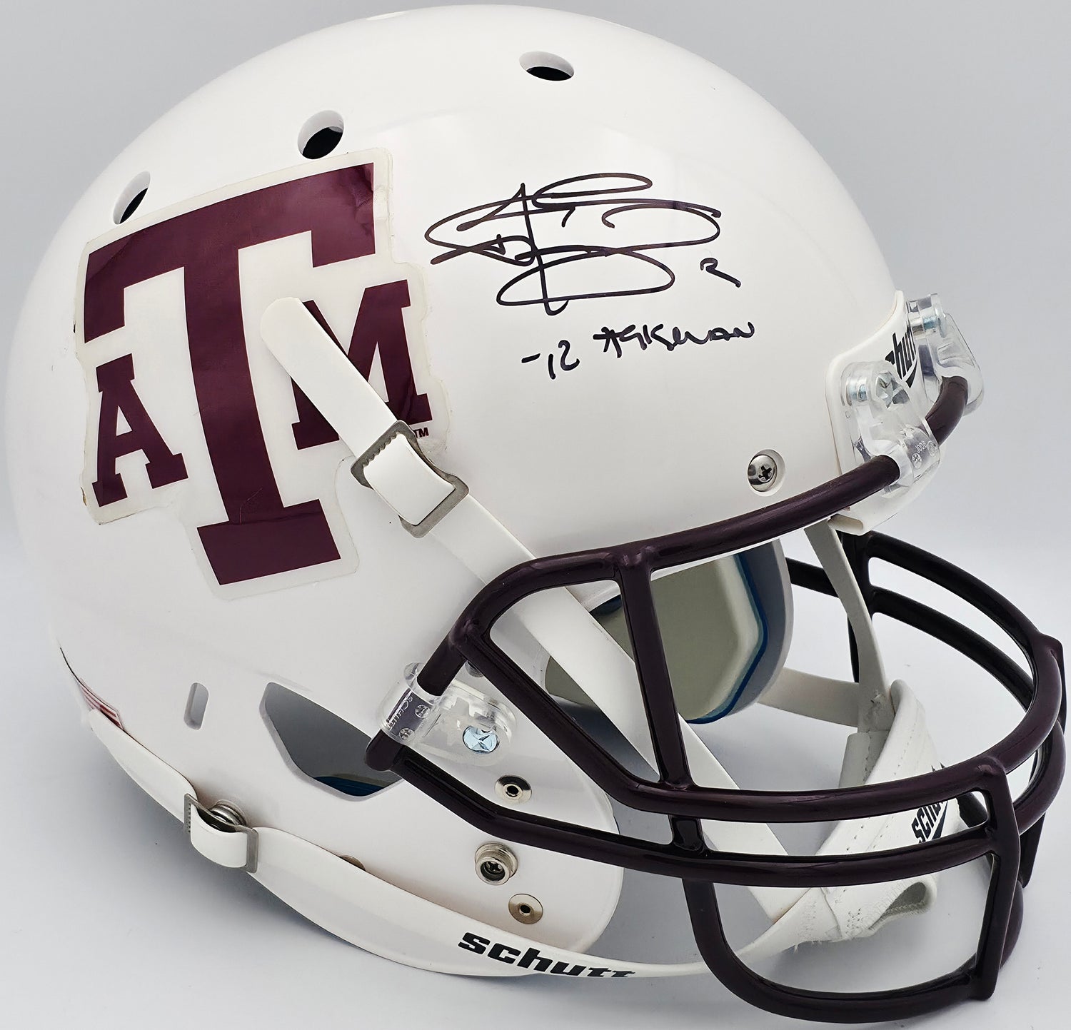 Johnny Manziel Autographed Texas A&M Aggies White Full Size Replica Helmet "12 Heisman" JSA #WP142129