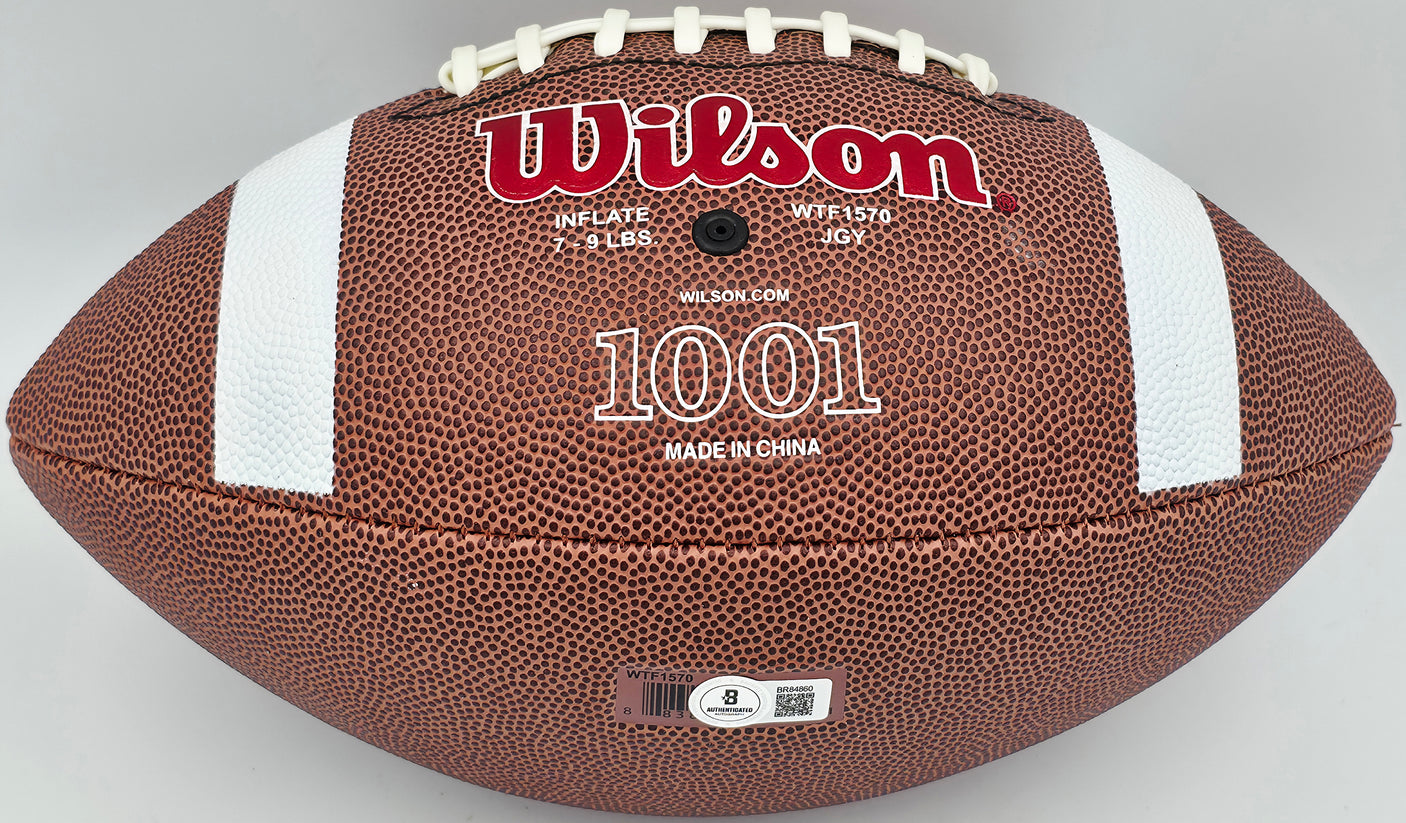 John David Crow & Johnny Manziel Autographed Official NCAA Wilson Leather Football Texas A&M Aggies "Heisman" Beckett BAS QR #BR84860