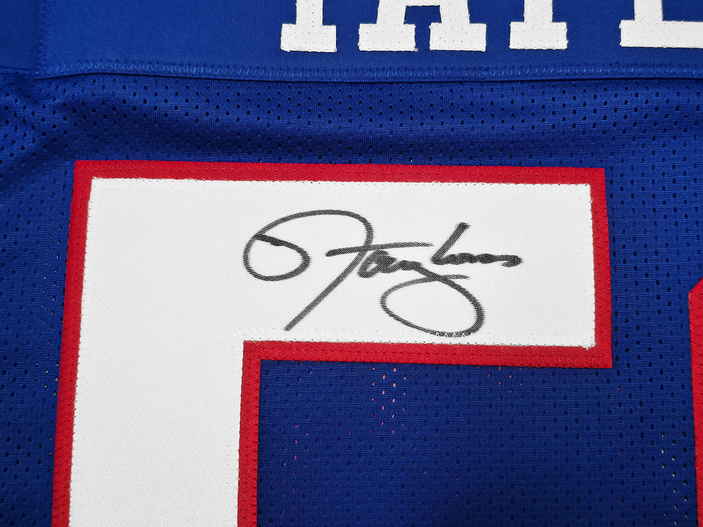 New York Giants Lawrence Taylor Autographed Blue Jersey Beckett BAS Witness Stock #241448