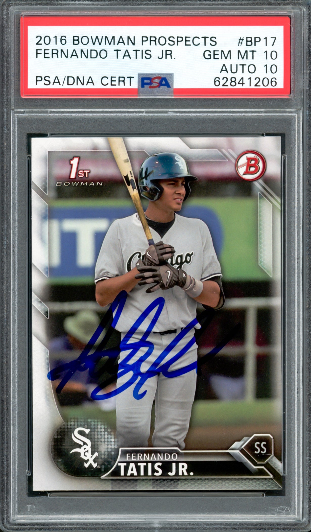 Fernando Tatis Jr. Autographed 2016 Bowman Prospects Rookie Card #BP17 San Diego Padres PSA 10 Auto Grade Gem Mint 10 PSA/DNA #62841206