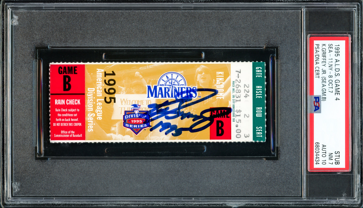 Ken Griffey Jr. Autographed October 7th, 1995 ALDS Game 4 Ticket Stub Seattle Mariners PSA 7 Auto Grade Gem Mint 10 "1995" Highest Graded PSA/DNA #68034434