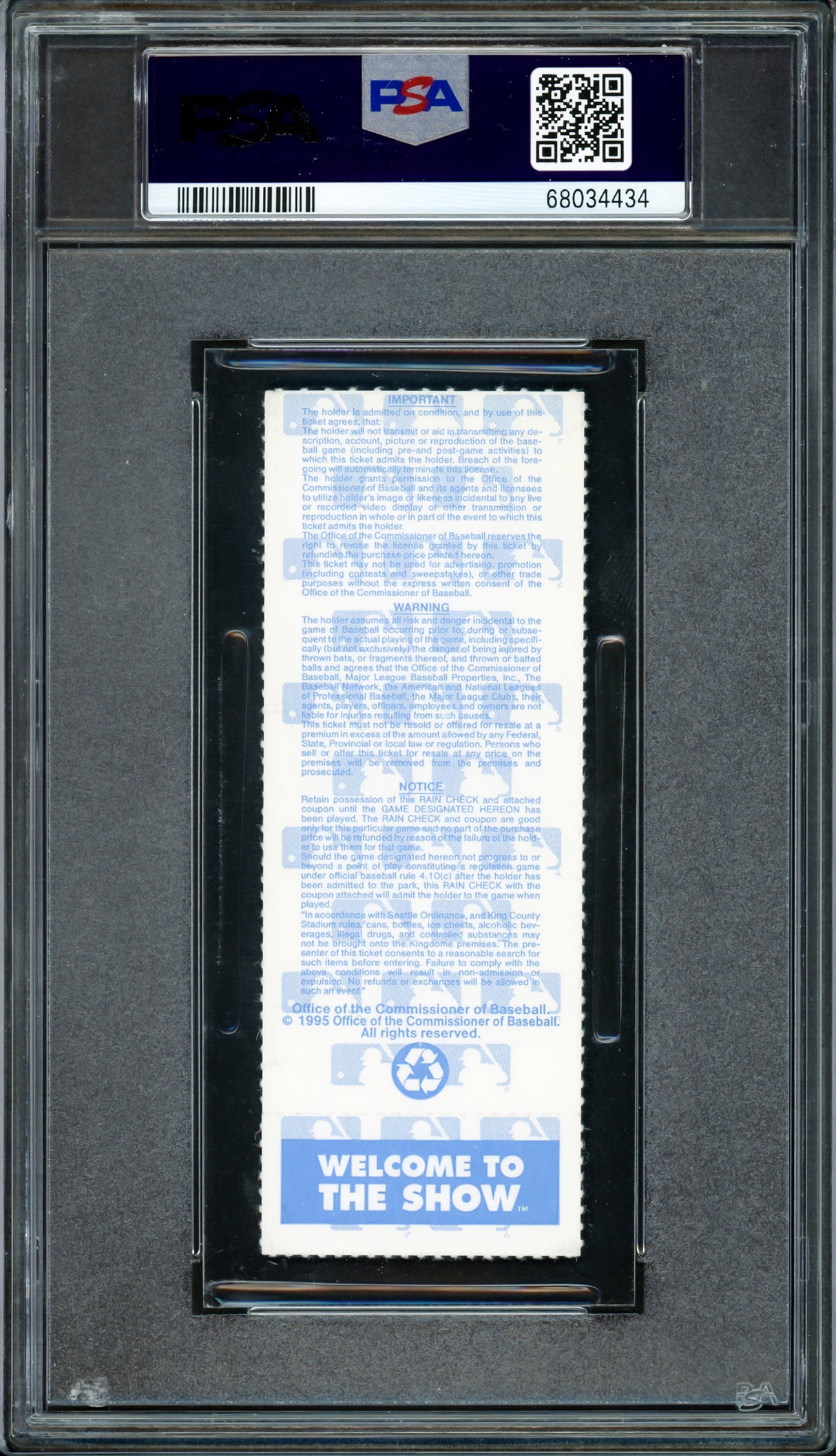 Ken Griffey Jr. Autographed October 7th, 1995 ALDS Game 4 Ticket Stub Seattle Mariners PSA 7 Auto Grade Gem Mint 10 "1995" Highest Graded PSA/DNA #68034434