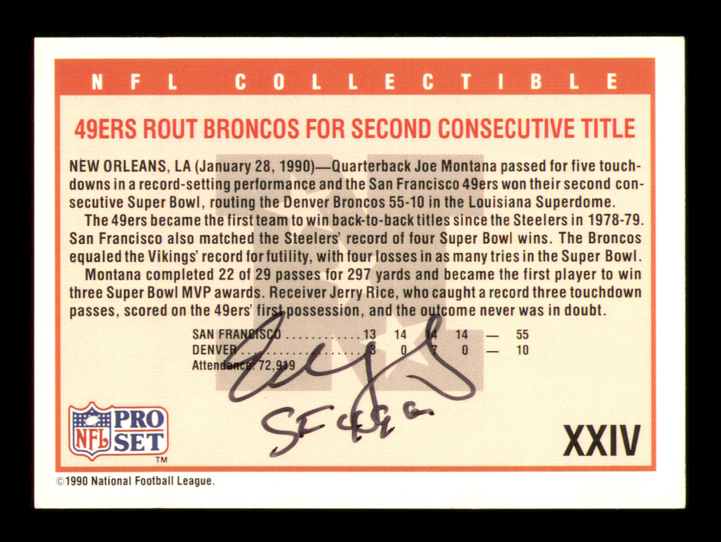 Edward Eddie DeBartolo Jr. Autographed 1989 Pro Set Card #XXIV San Francisco 49ers Owner SKU #242252